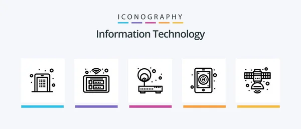 Information Technology Line Icon Pack Including Local Area Heat Website — Stok Vektör