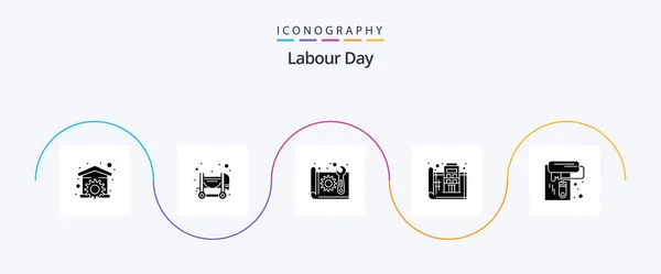 Labour Day Glyph Icon Pack Including Print Floor Architecture Design — 图库矢量图片