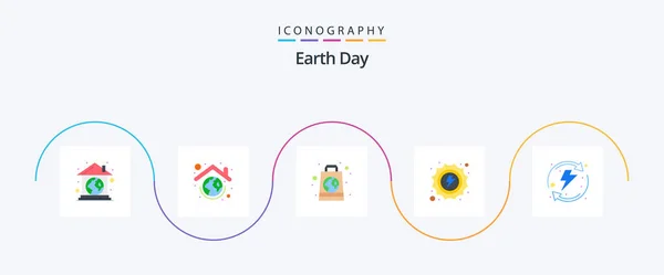 Earth Day Flat Icon Pack Including Energy Warm Roof Sun — Archivo Imágenes Vectoriales