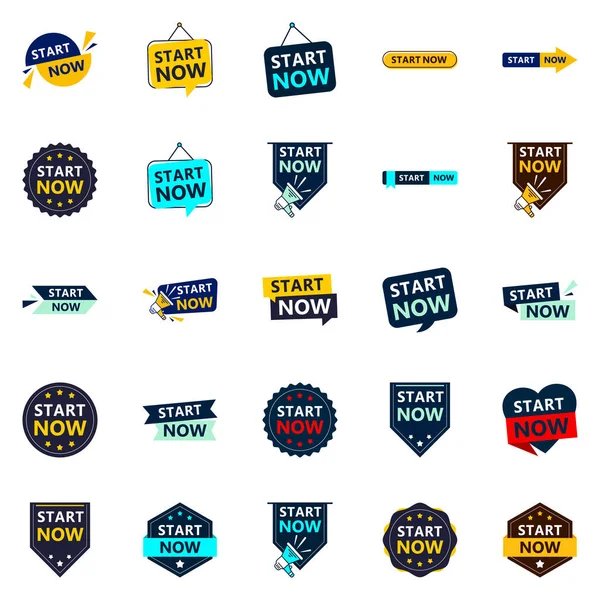Start Now Unique Typographic Designs Personalized Start Message — Vettoriale Stock