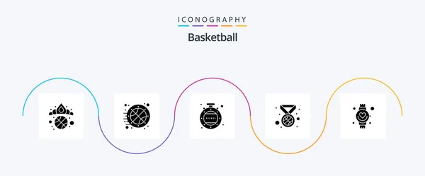 Basketball Glyph Icon Pack Including Watch Hand Clock Beat Medal — Vettoriale Stock