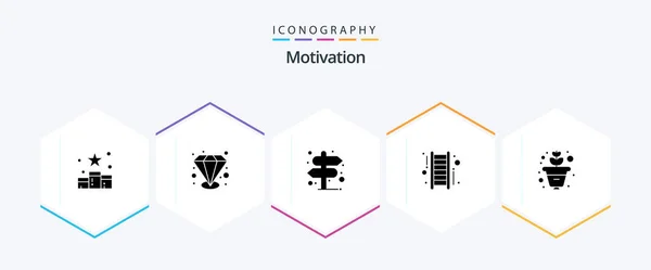 Motivation Glyph Icon Pack Including Growth Success Direction Start Stair — Stock vektor