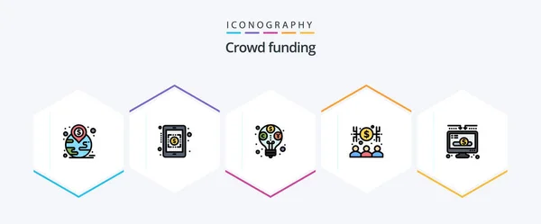 Crowdfunding Filledline Icon Pack Including Money Charity Profit Money Capitalist — Image vectorielle