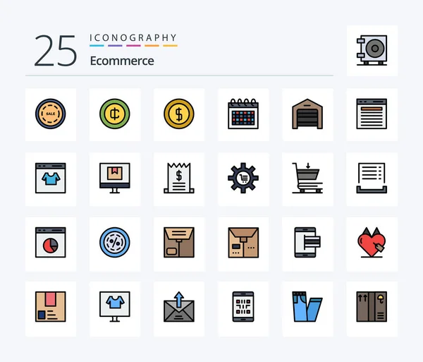 Ecommerce Line Filled Icon Pack Including Find Warehouse Calendar Structure — Vetor de Stock