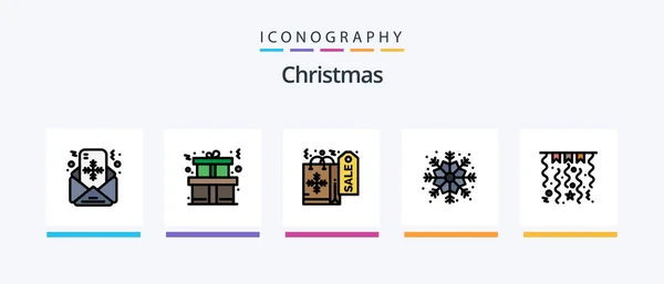 Christmas Line Filled Icon Pack Including Theatre Cinema Film Reel — Image vectorielle