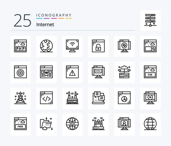 Internet Line Icon Pack Including Delete Secure Multimedia Privacy Browser — Archivo Imágenes Vectoriales