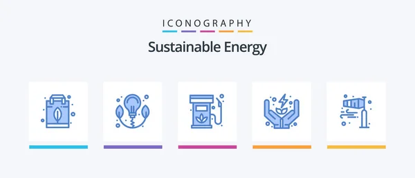 Sustainable Energy Blue Icon Pack Including Direction Care Diesel Power — Vetor de Stock