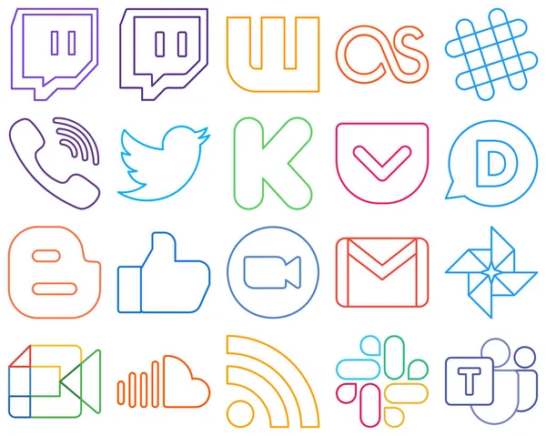 High Quality Modern Colourful Outline Social Media Icons Zoom Tweet — Stok Vektör