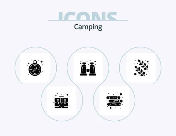 Camping Glyph Icon Pack Icon Design Nature Logistics Leaves Spyglass — Stockvector