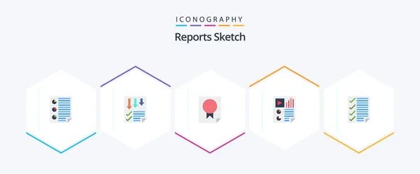 Reports Sketch Flat Icon Pack Including Page Data Paper Report — Archivo Imágenes Vectoriales
