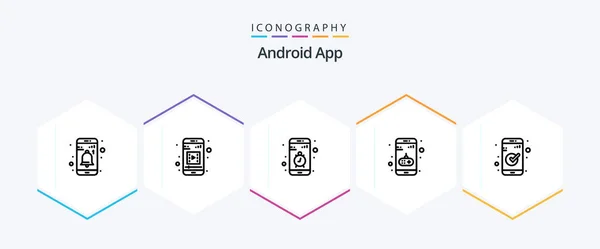 Android App Line Icon Pack Including Check Mobile Contact Game — Διανυσματικό Αρχείο