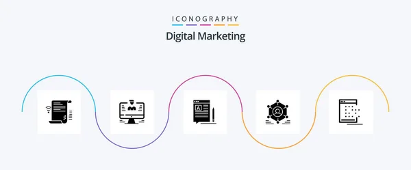 Digital Marketing Glyph Icon Pack Including Group Network Report Web — Vettoriale Stock