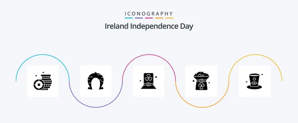 Ireland Independence Day Glyph Icon Pack Including Green Costume Coin — Vettoriale Stock