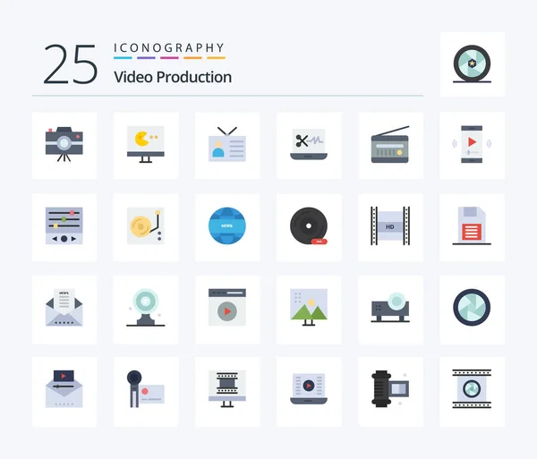 Video Production Flat Color Icon Pack Including Audio Editing Software — Stockvektor