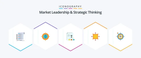 Market Leadership Strategic Thinking Flat Icon Pack Including Target Dart — Archivo Imágenes Vectoriales
