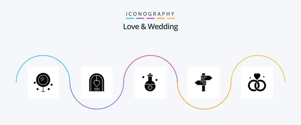 Love Wedding Glyph Icon Pack Including Love Direction Marriage Valentine — Stock vektor