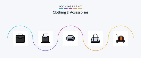 Clothing Accessories Line Filled Flat Icon Pack Including Belt Baggage — Stock vektor