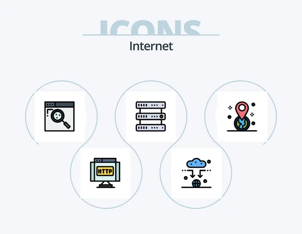 Internet Line Filed Icon Pack 5アイコンデザイン インターネットだ 生物学 間違いだ マルチメディアだ — ストックベクタ
