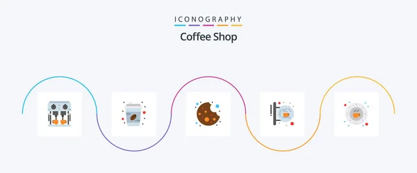 Coffee Shop Flat Icon Pack Including Cafe Signal Bite Shop — Stok Vektör