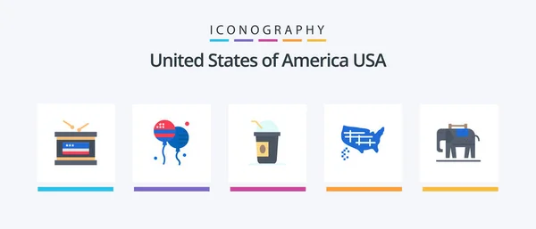 Usa Flat Icon Pack Including American Usa America United Map — Archivo Imágenes Vectoriales