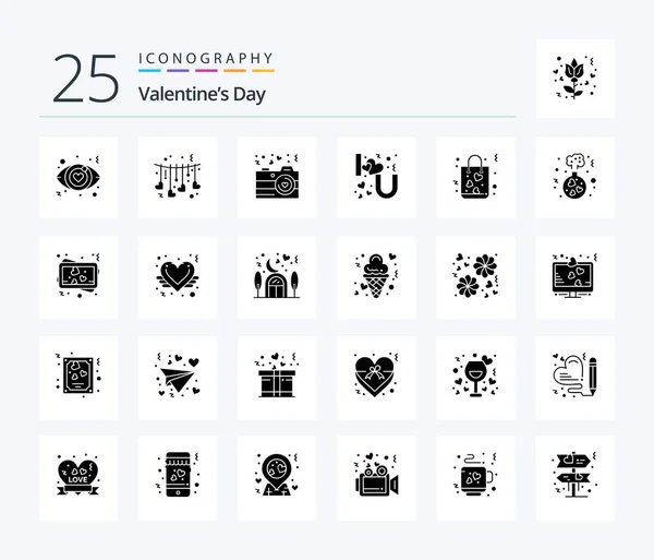 Valentines Day Solid Glyph Icon Pack Including Love Bag Love — Stok Vektör