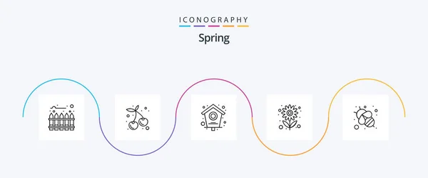 Spring Line Icon Pack Including Honey Bee Bee Home Sun — 图库矢量图片