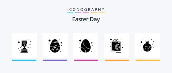 Easter Glyph Icon Pack Including Lady Bug Shopping Birthday Egg — Archivo Imágenes Vectoriales