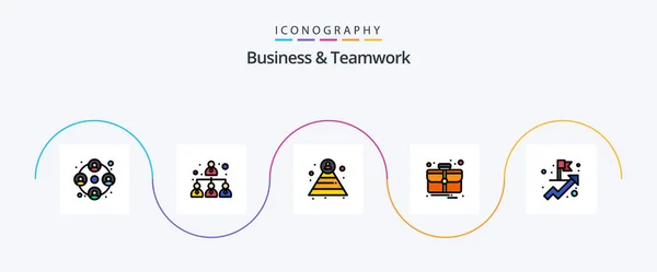 Business Teamwork Line Filled Flat Icon Pack Including Goal Pyramid — Vettoriale Stock