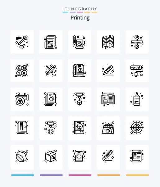 Creative Printing Outline Icon Pack Repair Print Cup Fold Brochure — 图库矢量图片