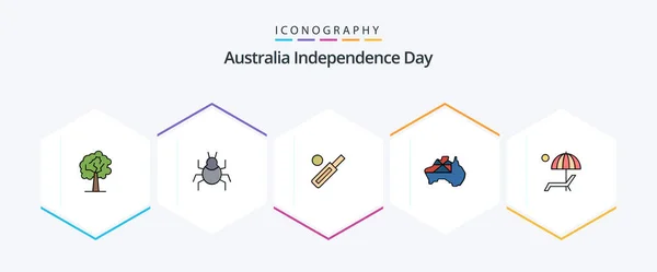 Australia Independence Day Filledline Icon Pack Including Umbrella Flag Ball — Vettoriale Stock
