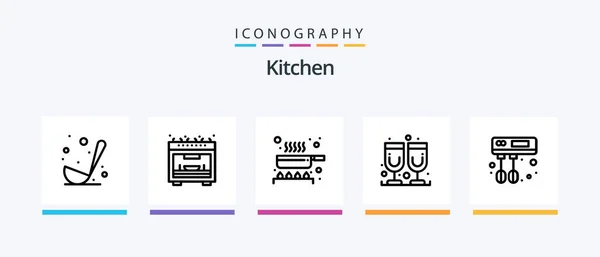 Kitchen Line Icon Pack Including Microwave Cube Kitchen Hot Creative — Stock Vector