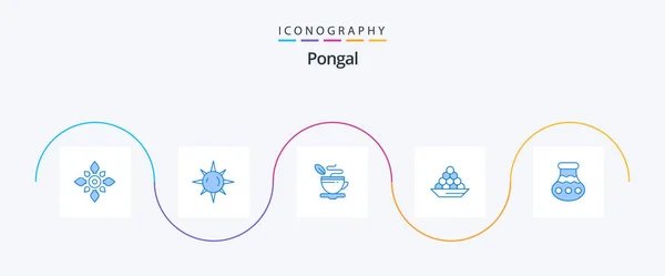 Pongal Blue Icon Pack Including Laddu Dessert Light Delicacy Coffee — Archivo Imágenes Vectoriales