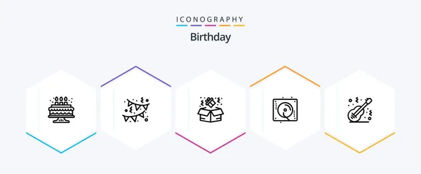 Birthday Line Icon Pack Including Musical Instrument Gift Folk Party — 图库矢量图片