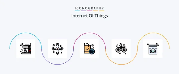 Линия Интернета Вещей Заполнила Плоскую Иконок Числе Вещи Интернет Интернет — стоковый вектор