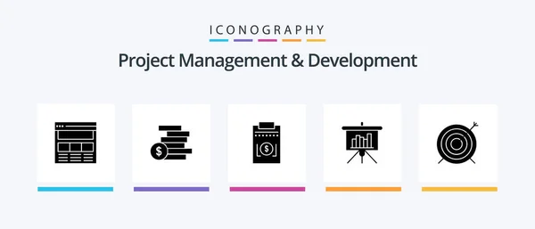 Project Management Development Glyph Icon Pack Including Target Powerpoint Money — Stockvektor