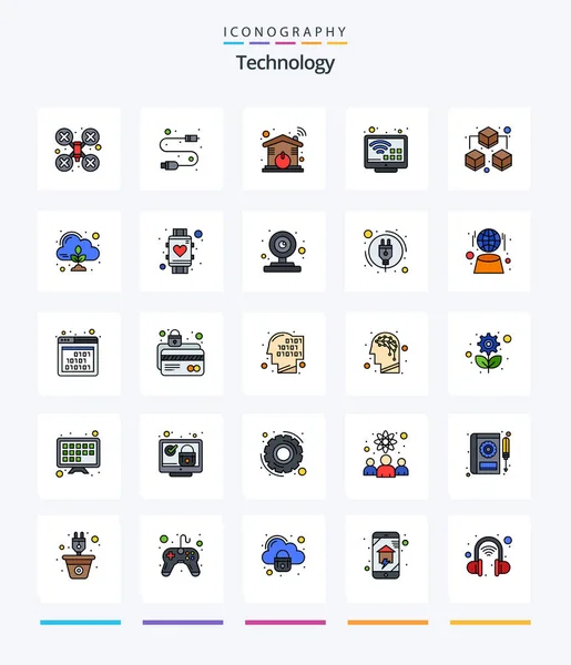 Creative Technology Line Filled Icon Pack Data Automation Smart Entertainment — Vector de stock