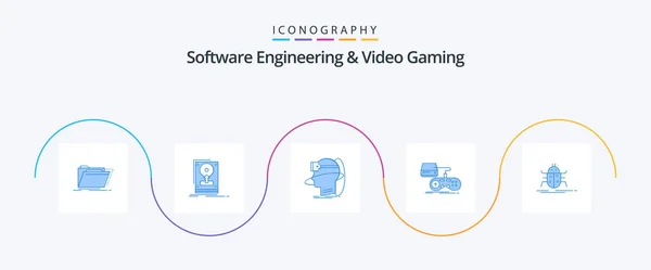 Инженерные Видеоигры Blue Icon Pack Включая Игру Сохранить Виртуальный Реальность — стоковый вектор