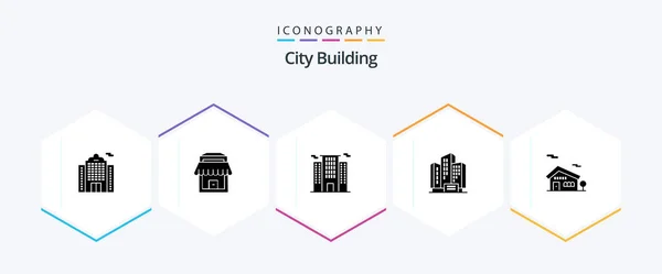 City Building Glyph Icon Pack Including Home Place Building Building — Archivo Imágenes Vectoriales