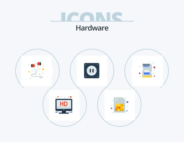 Hardware Flat Icon Pack Icon Design Card Music Memory Socket — Stock vektor