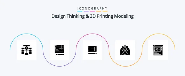 Design Thinking Printing Modeling Glyph Icon Pack Including Cleander Envelope — Stockový vektor