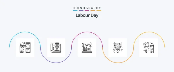 Labour Day Line Icon Pack Including Axe Crane Print Construction — Archivo Imágenes Vectoriales