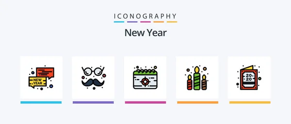 New Year Line Filled Icon Pack Including Chat Party Disk — Διανυσματικό Αρχείο