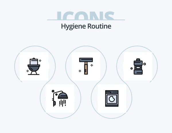 Hygiene Routine Line Filled Icon Pack Icon Design Hand Toothbrush — Stockový vektor