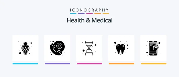 Health And Medical Glyph 5 Icon Pack Including service. online. dna. medical. dental. Creative Icons Design