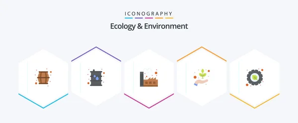 Ecology Environment Flat Icon Pack Including Gear Herbal Factory Guarder — Image vectorielle