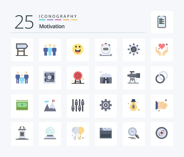 Motivation Flat Color Icon Pack Including Wheel Boat Emojis Stopwatch — Vector de stock