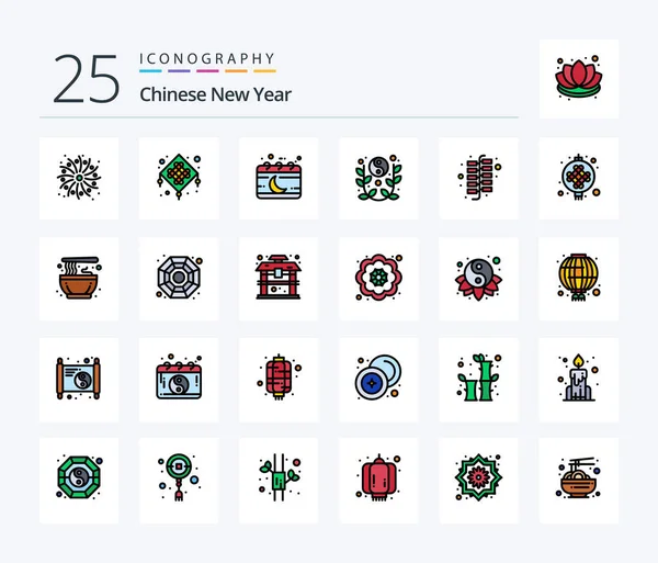 Chinese New Year Line Filled Icon Pack Including China Yin — Stok Vektör