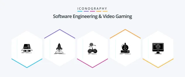 Software Engineering Video Gaming Glyph Icon Pack Including Dlc Addition — Διανυσματικό Αρχείο