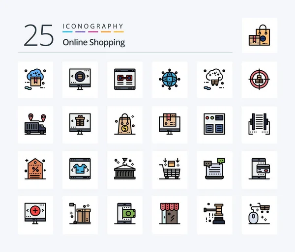 Online Shopping Line Filled Icon Pack Including Money Business Shopping — Stok Vektör
