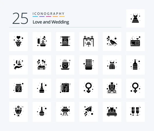 Wedding Solid Glyph Icon Pack Including Bird Wedding Ring Love — Archivo Imágenes Vectoriales